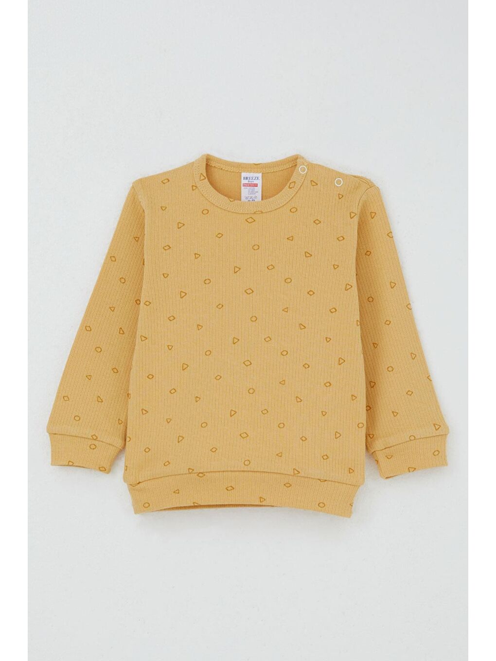 Erkek Bebek Pijama Takımı Omuzdan Patlı Minik Geometrik Şekiller Hardal Sarı (4 Ay-1 Yaş)-1