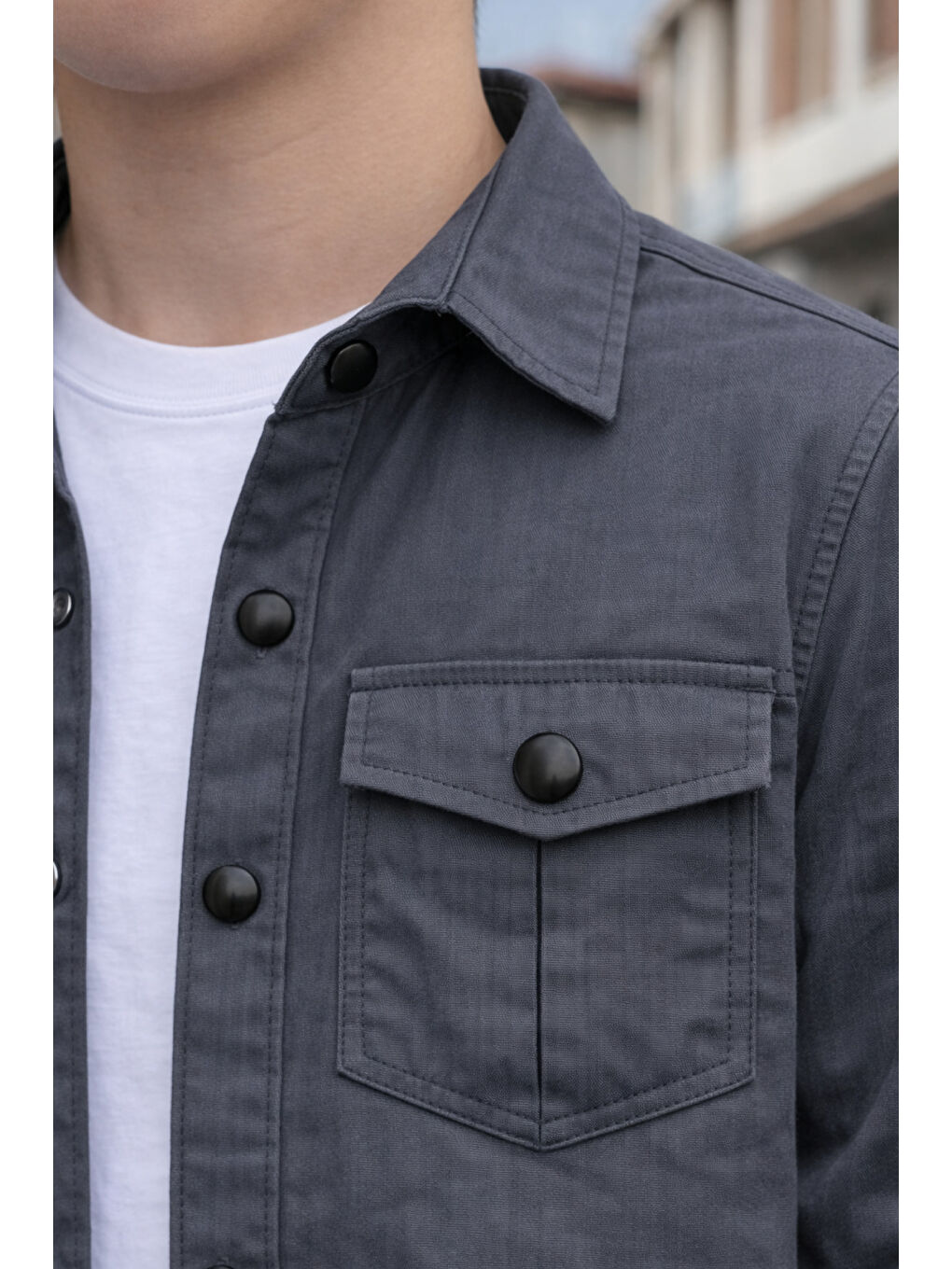 Gri Erkek Çocuk Çıtçıtlı Gömlek Tişört Üst Takım-3