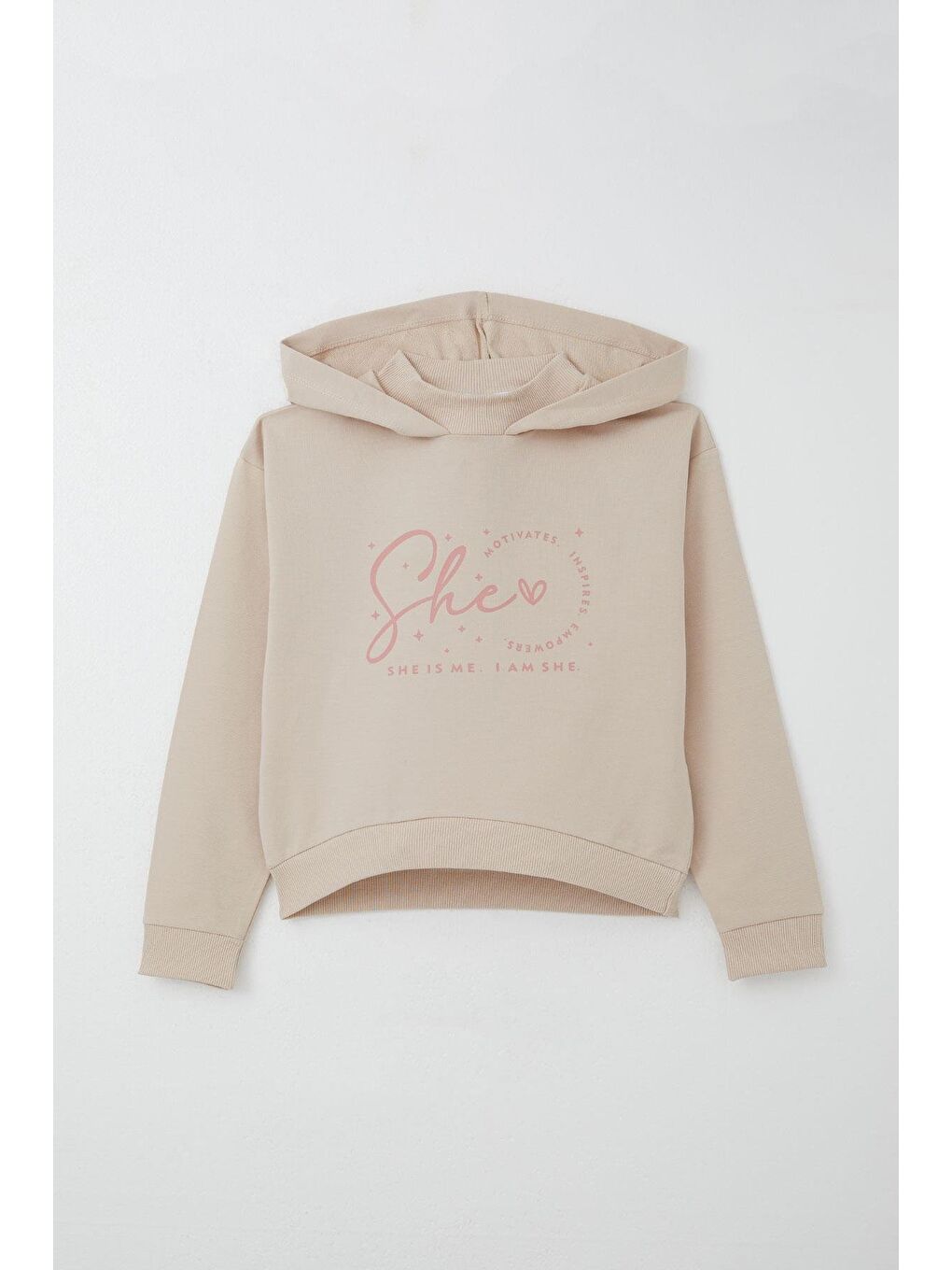 Kız Çoçuk Eşofman Takım Balıkçı Yaka Kapüşonlu Bej (8-12 Yaş)-1