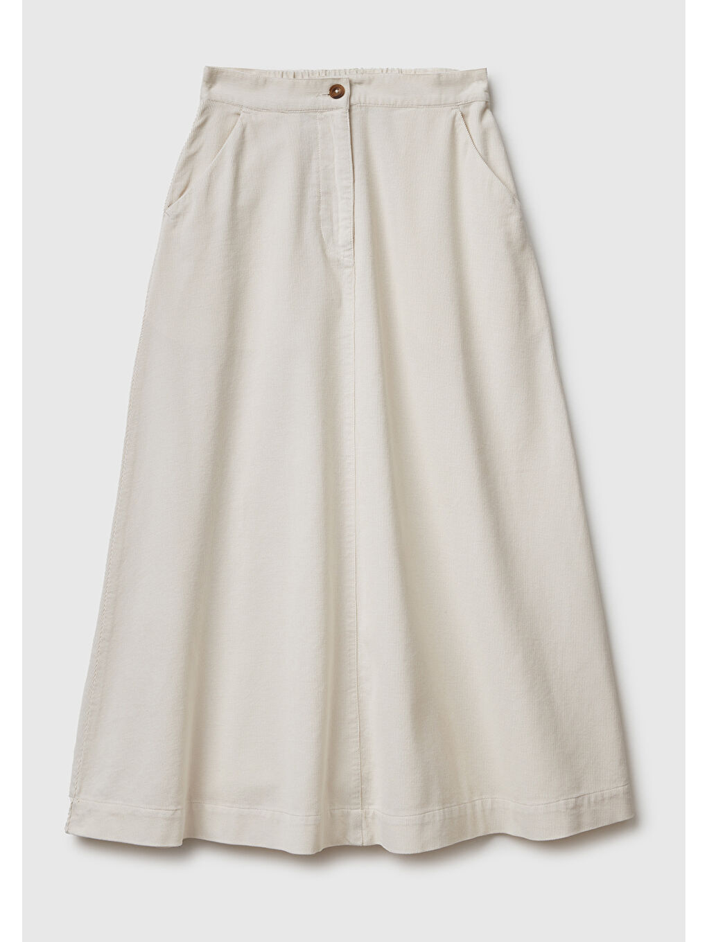 Ekru Kadın Krem %100 Pamuk Kadife Kloş Fermuarlı Midi Etek-1