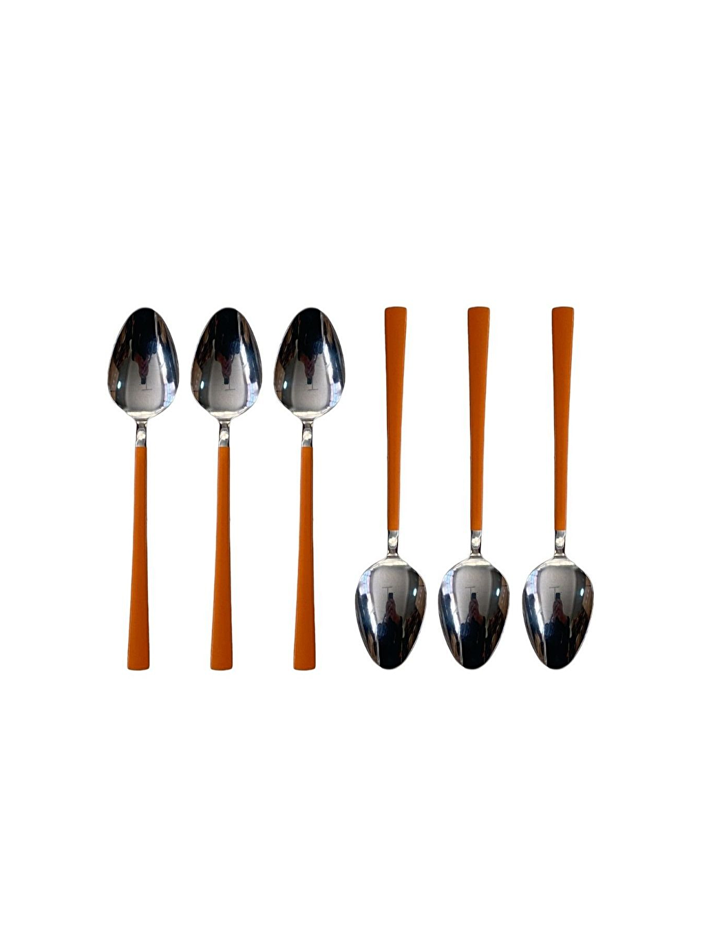 Gri Parlak Gümüş Turuncu Tatlı Kaşığı Seti Kahvaltı Kaşık Seti Kutulu Paslanmaz Çelik 6 Adet Gümüş-1