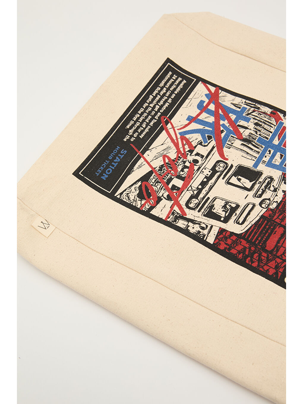 Beyaz Baskılı Körüklü Bez Çanta Metro-4