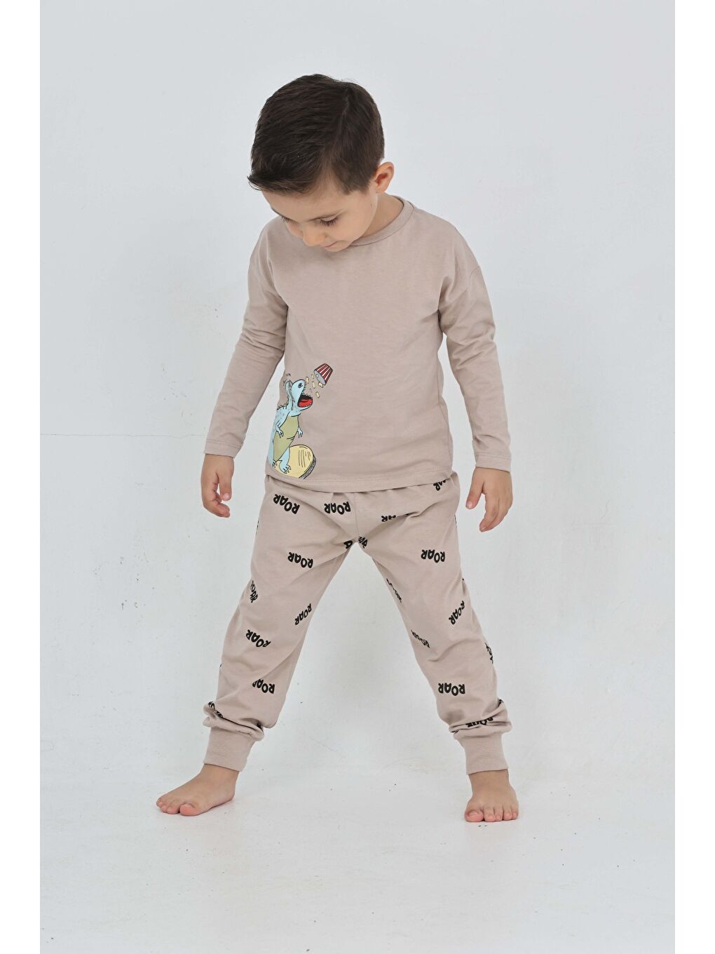 Bej Erkek Çocuk Roar Baskılı Pijama Takım-1