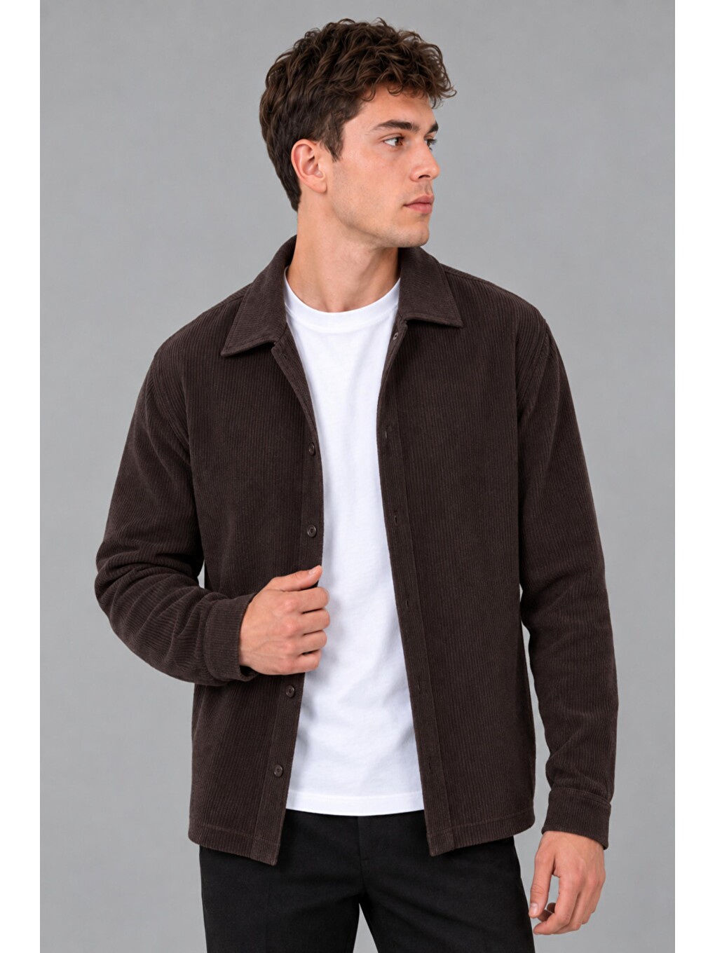 Kahverengi Düğmeli Örgü Yakalı Hırka Dp 1055_60400-1