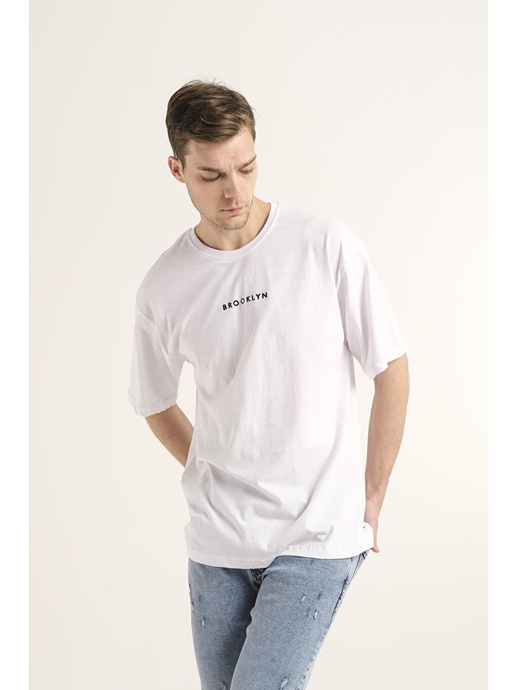 Beyaz Dani Brooklyn Erkek Comfort Tshirt Büyük Beden Erkek Tshirt-1