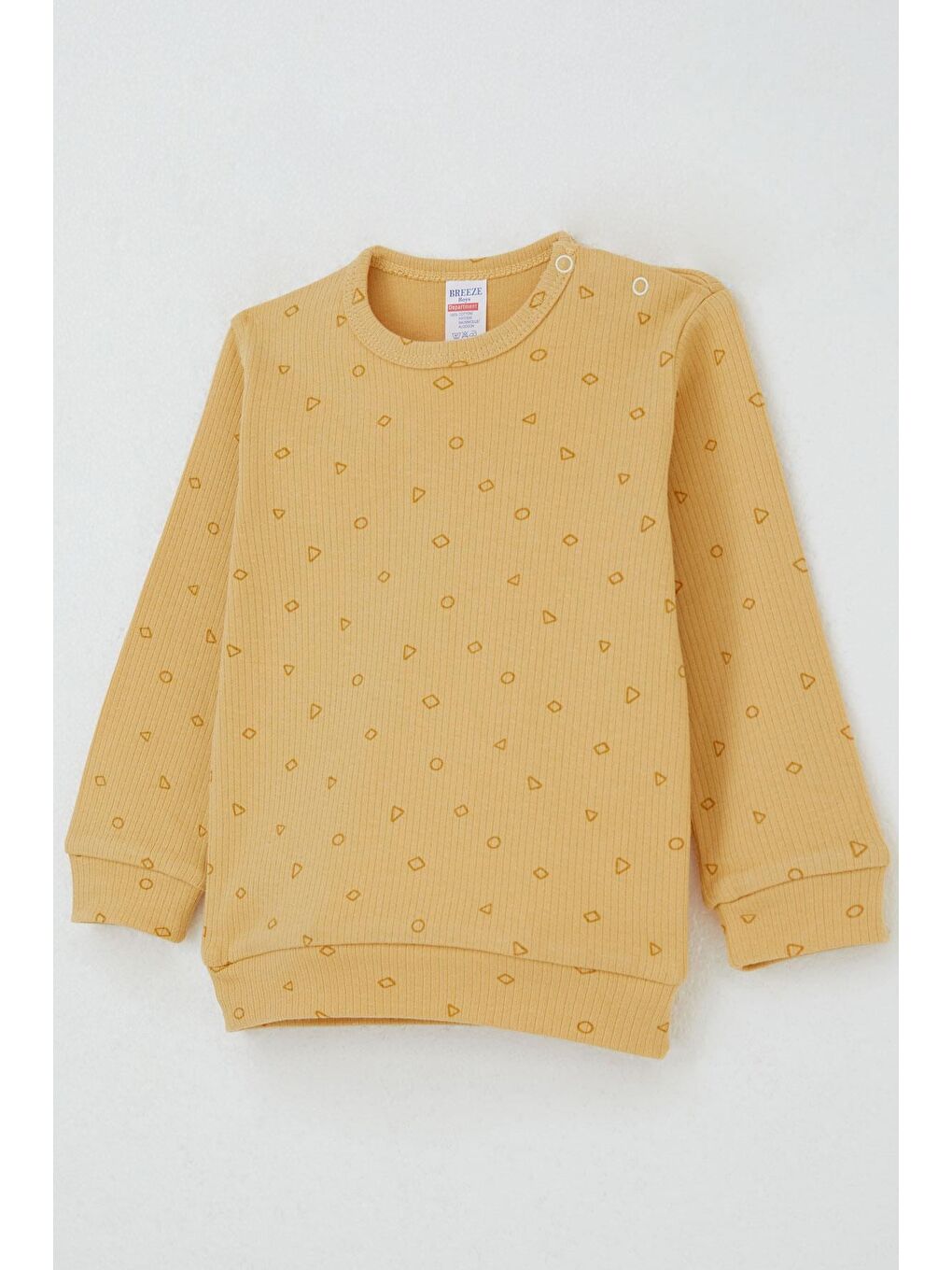 Erkek Bebek Pijama Takımı Omuzdan Patlı Minik Geometrik Şekiller Hardal Sarı (4 Ay-1 Yaş)-5