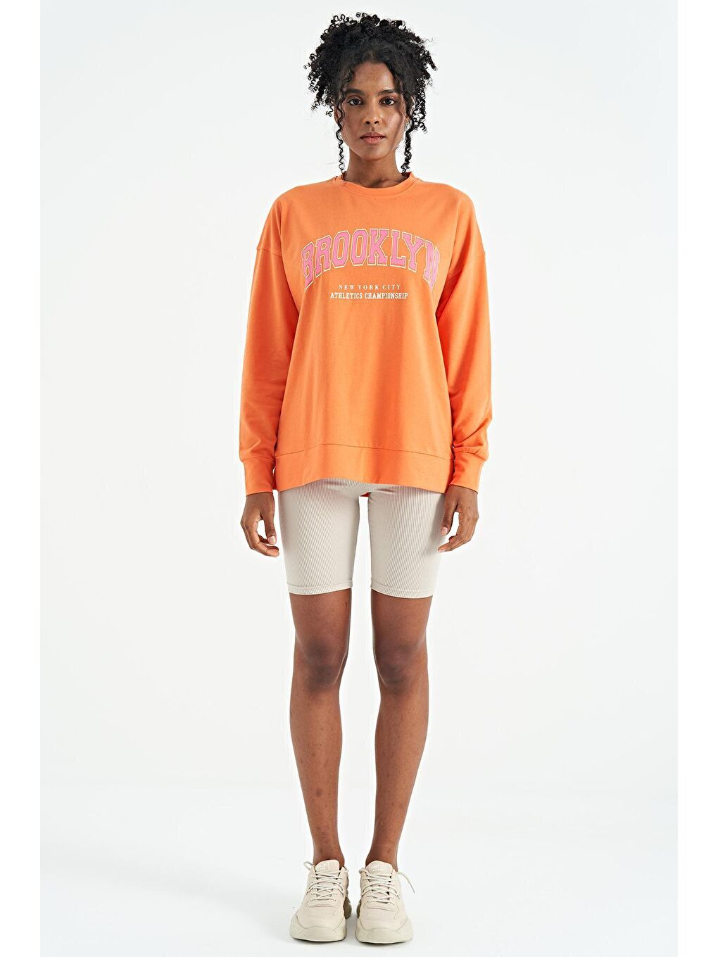 Veryperi Turuncu Oranj Bisiklet Yaka Rahat Kalıp Basic Kadın Sweatshirt - 02106 - 3