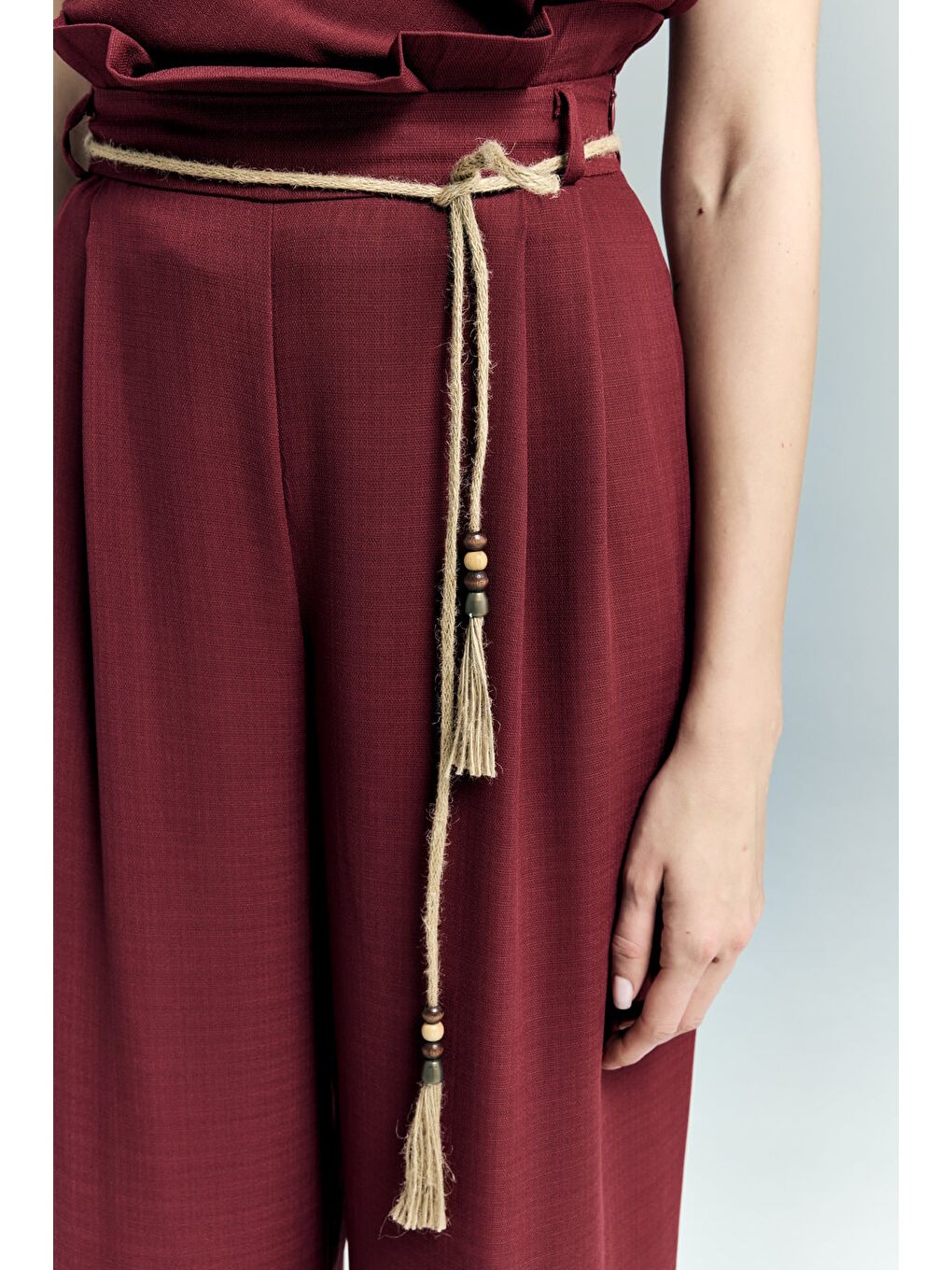 Kemer Detaylı Pantolon - Bordo-4