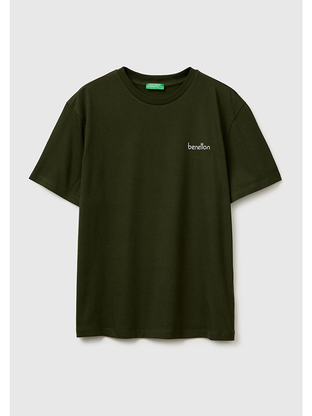 Erkek Koyu Yeşil  %100 Pamuk Logo Baskılı Regular Fit Bisiklet Yaka T-Shirt