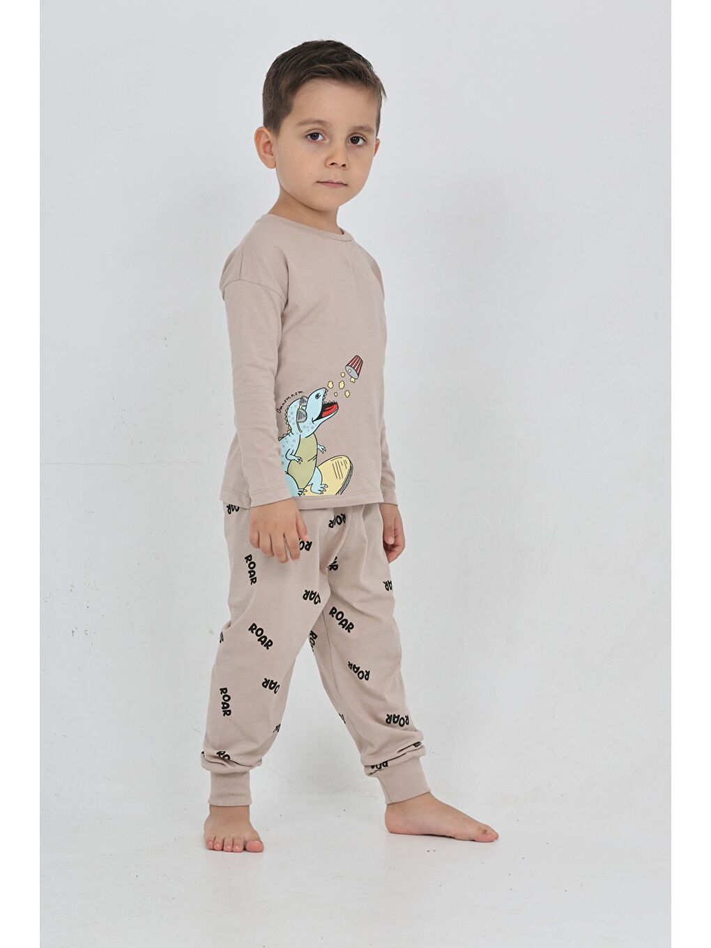 Bej Erkek Çocuk Roar Baskılı Pijama Takım-3