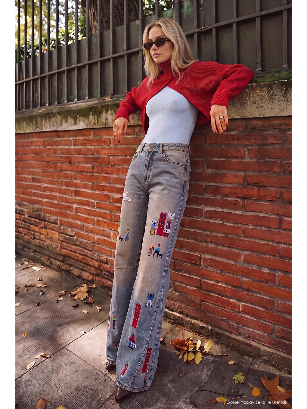 Mavi Kadın Koyu Jean 2w6-85 Loose Flare Fit Nakış Detaylı Özel Tsarım Denim Jean-2
