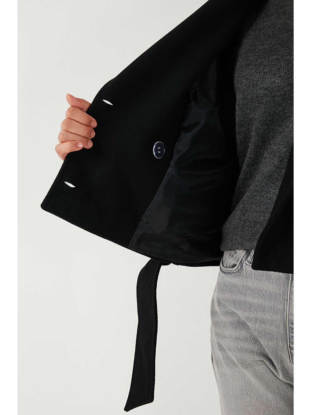 Siyah Pamuklu Regular Fit Yumuşak Dokulu Kaşe Kısa Kaban 6810286-5