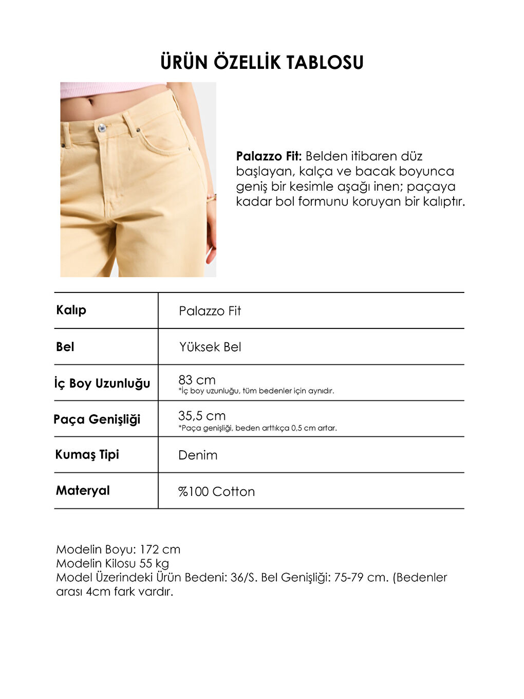 Kadın Bej Hera 6s6-57 Palazzo Fit Bol Kesim Denim Jean-4