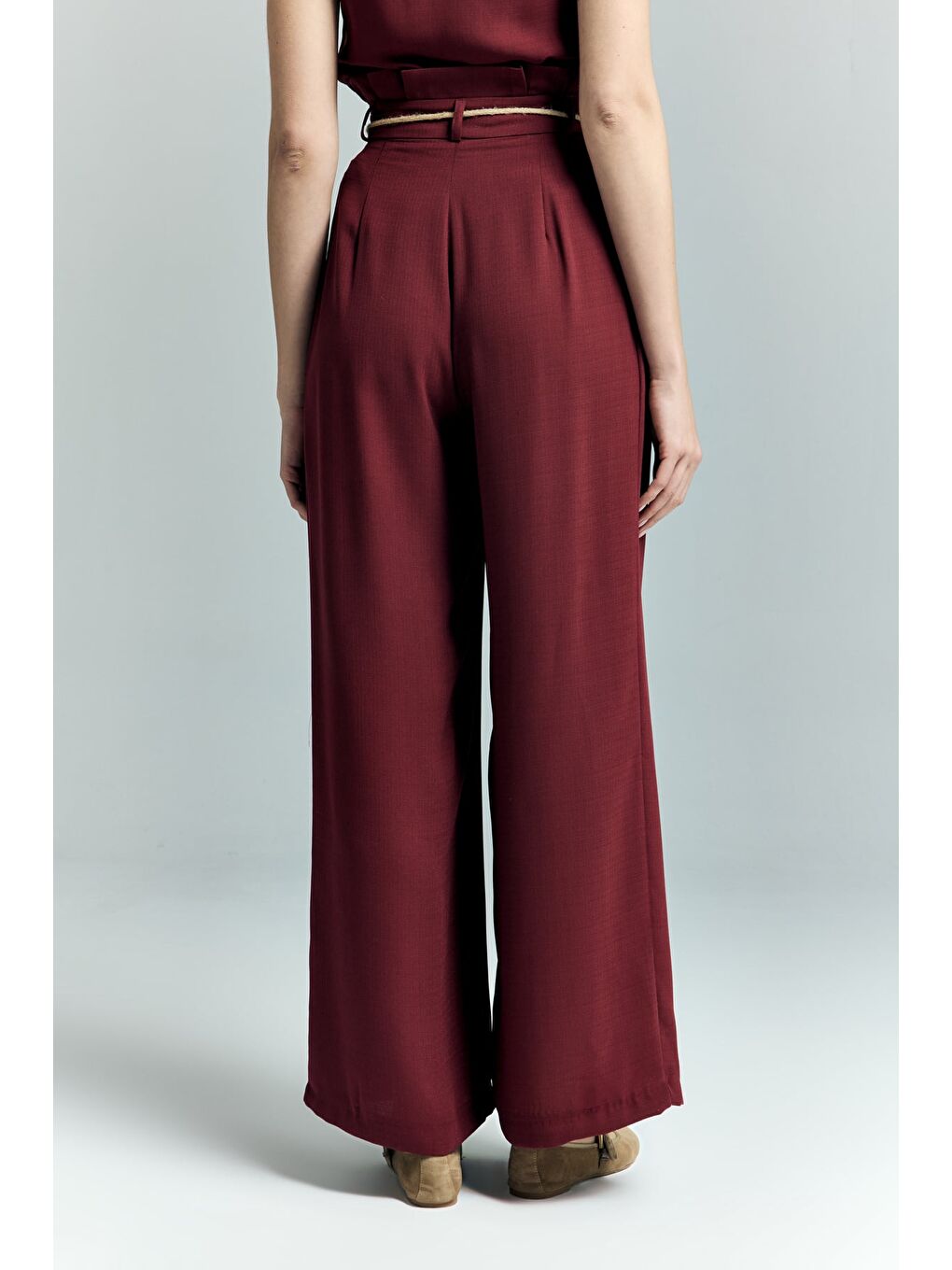 Kemer Detaylı Pantolon - Bordo-5
