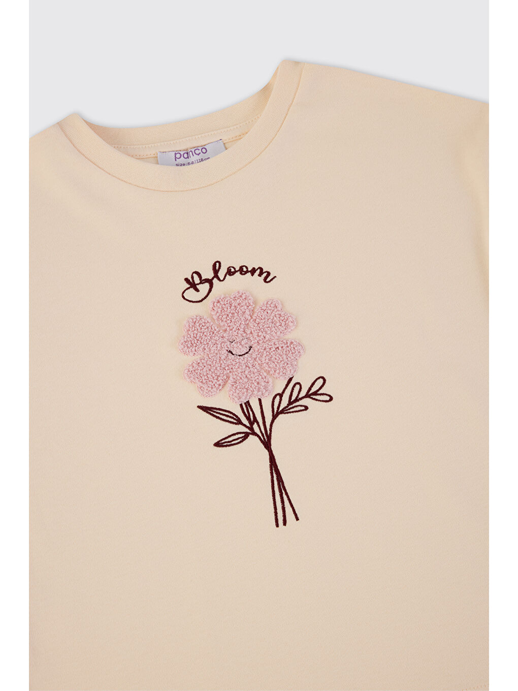 Kız Çocuk Çiçek Desenli Bej Pijama Takımı-3