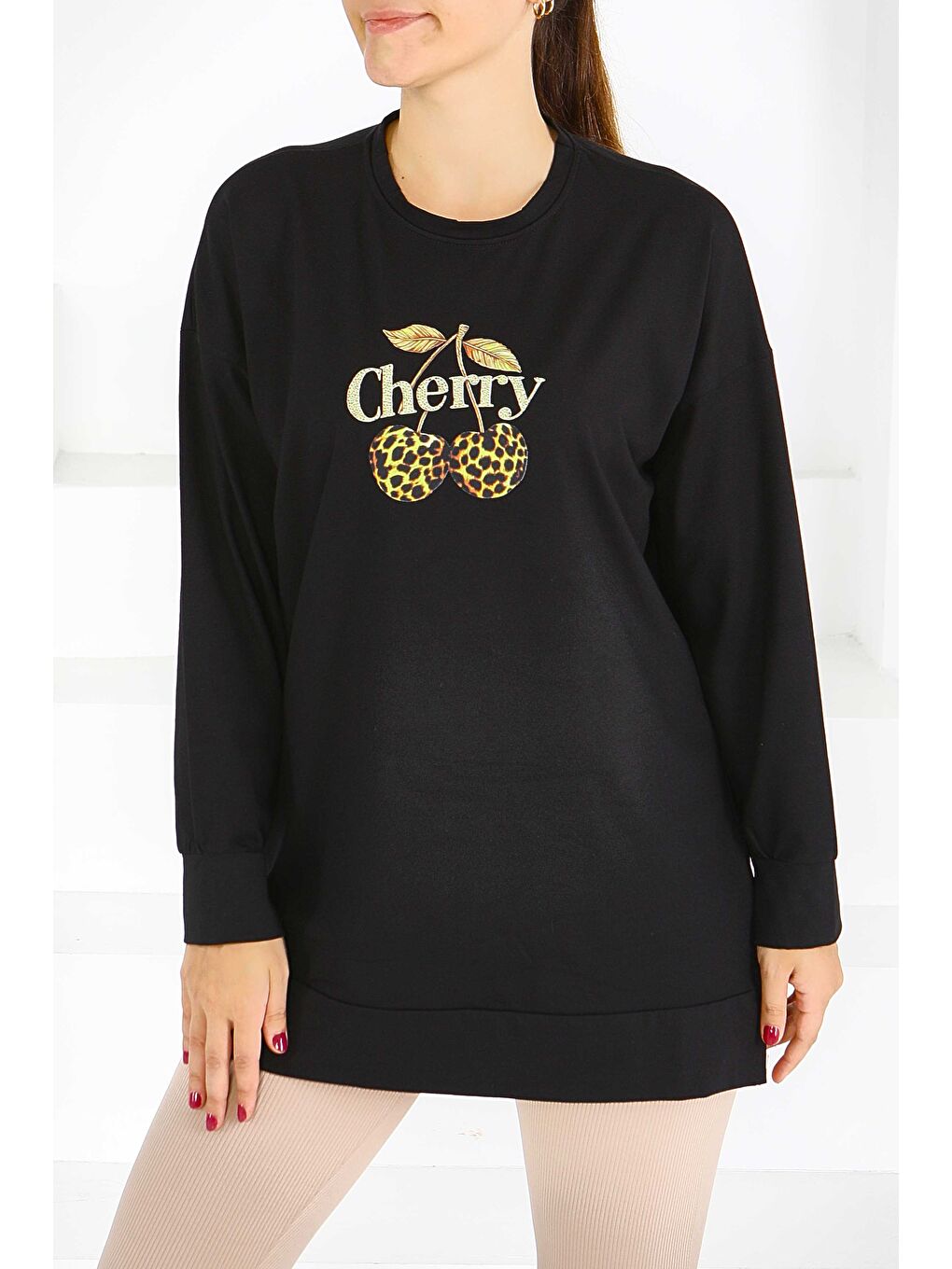 Uzun Kollu Baskılı Süprem Tunik Siyah - 27587