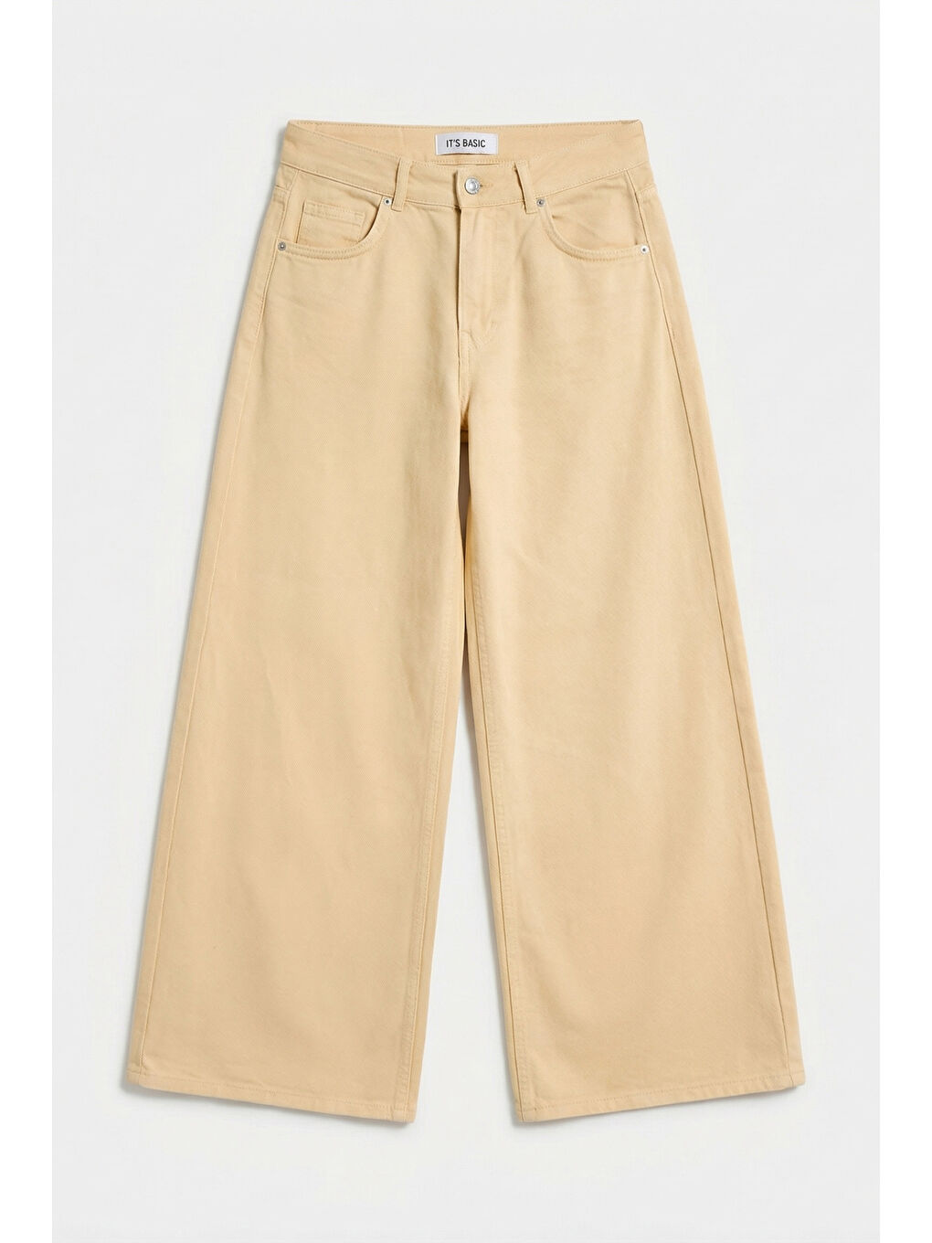 Kadın Bej Hera 6s6-57 Palazzo Fit Bol Kesim Denim Jean-5