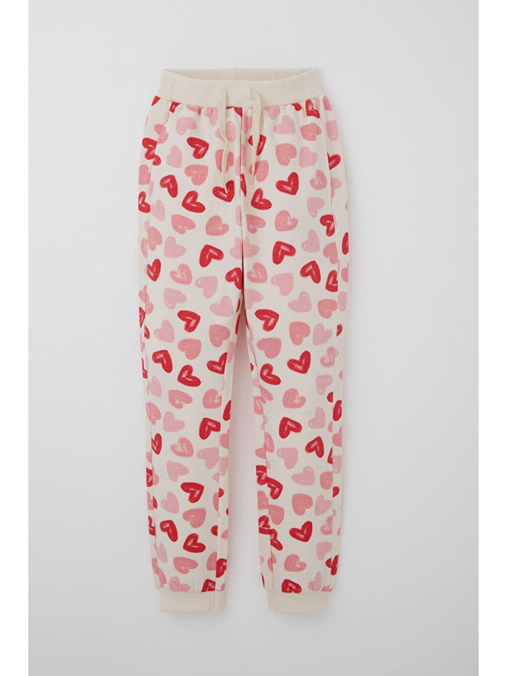 Ekru Kız Çocuk Eşofman Takımı Kalp Desenli Kabartma Yazı Baskılı Sırt Kısmı Baskı Detaylı Krem (4-8 Yaş)-2