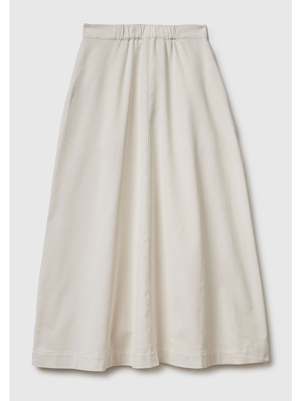 Ekru Kadın Krem %100 Pamuk Kadife Kloş Fermuarlı Midi Etek-3