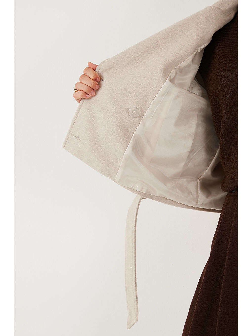 Bej Pamuklu Regular Fit Yumuşak Dokulu Kaşe Kısa Kaban 6810286-5