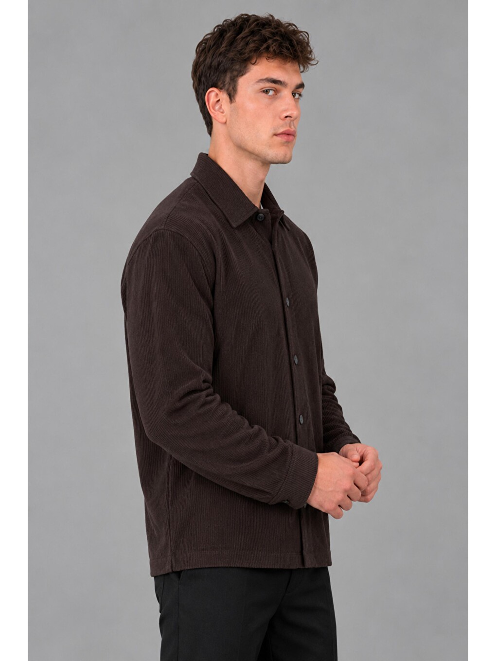 Kahverengi Düğmeli Örgü Yakalı Hırka Dp 1055_60400-3