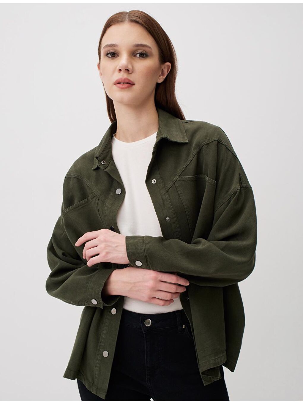 Yeşil Bol Kesim Uzun Dokuma Ceket-2