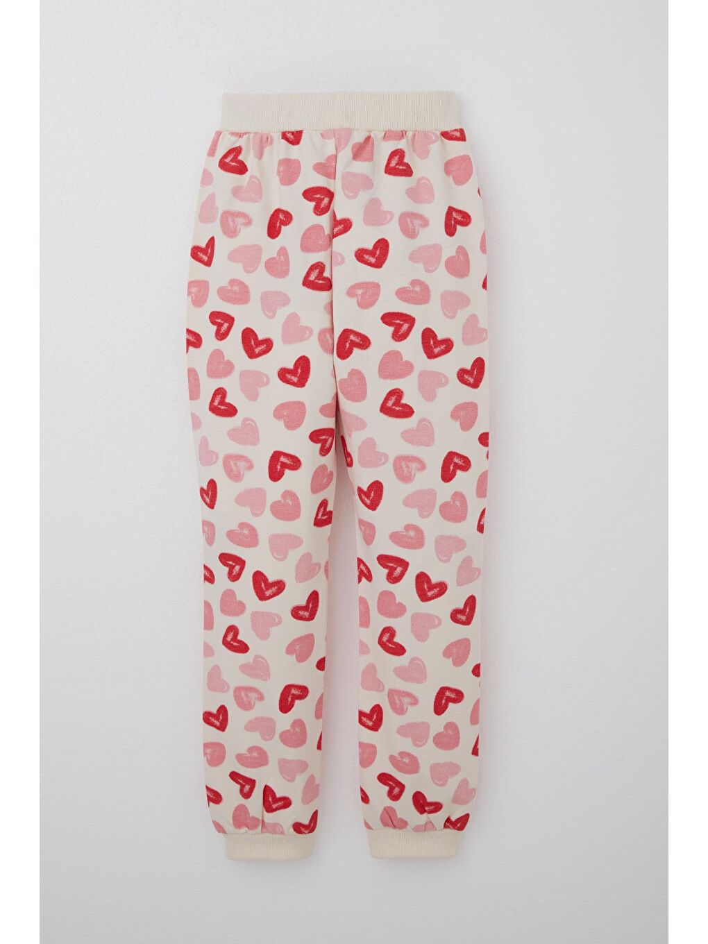 Ekru Kız Çocuk Eşofman Takımı Kalp Desenli Kabartma Yazı Baskılı Sırt Kısmı Baskı Detaylı Krem (4-8 Yaş)-4