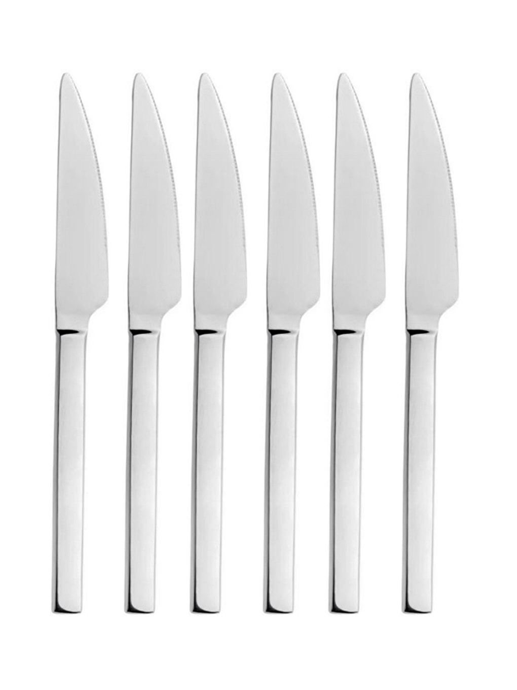 Gri Parlak Gümüş Pasta ve Tatlı Bıçağı Seti Paslanmaz Çelik Kahvaltı Bıçak Seti 6 Adet Kutulu