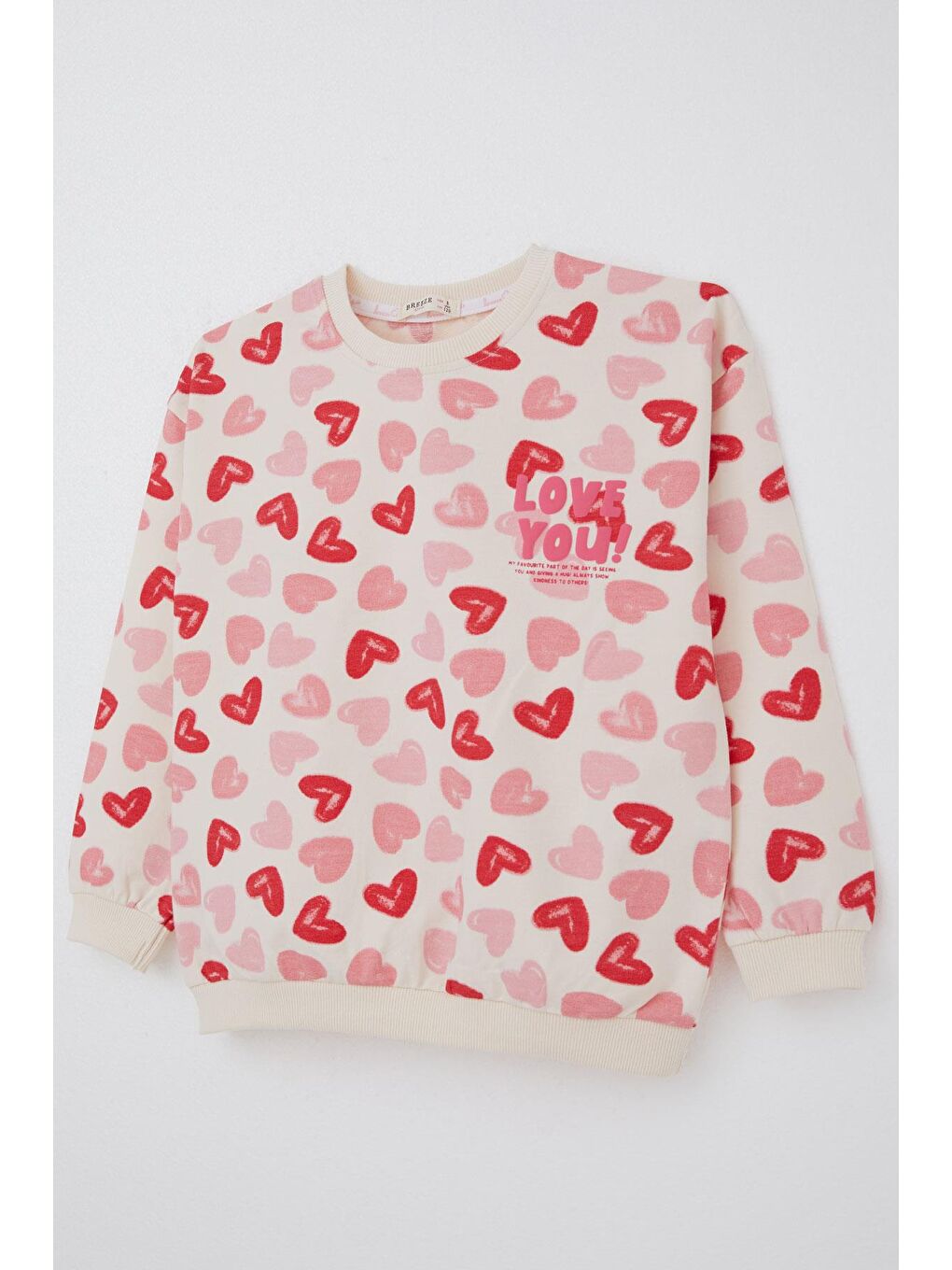 Ekru Kız Çocuk Eşofman Takımı Kalp Desenli Kabartma Yazı Baskılı Sırt Kısmı Baskı Detaylı Krem (4-8 Yaş)-5
