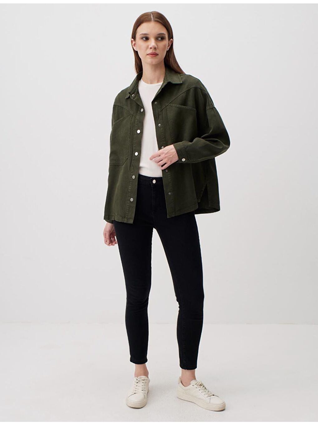 Yeşil Bol Kesim Uzun Dokuma Ceket-3