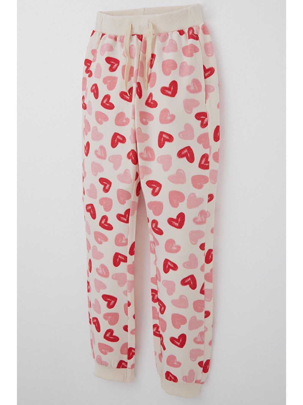 Ekru Kız Çocuk Eşofman Takımı Kalp Desenli Kabartma Yazı Baskılı Sırt Kısmı Baskı Detaylı Krem (4-8 Yaş)-6