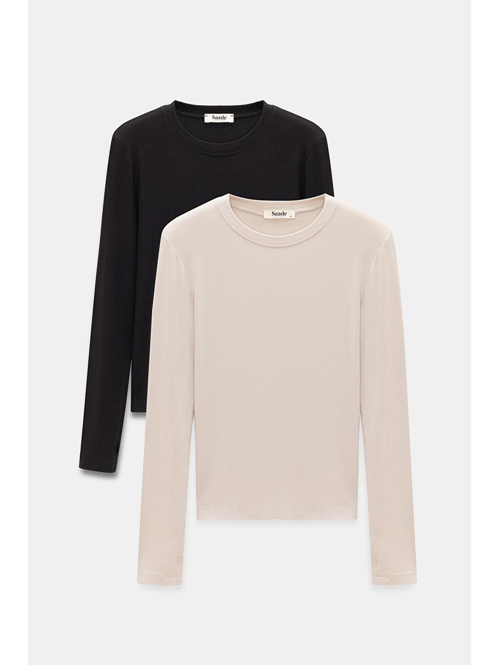 Bej-Siyah Kadın Bisiklet Yaka Parmak Geçmeli Uzun Kollu Body/Bluz - 2'li Paket