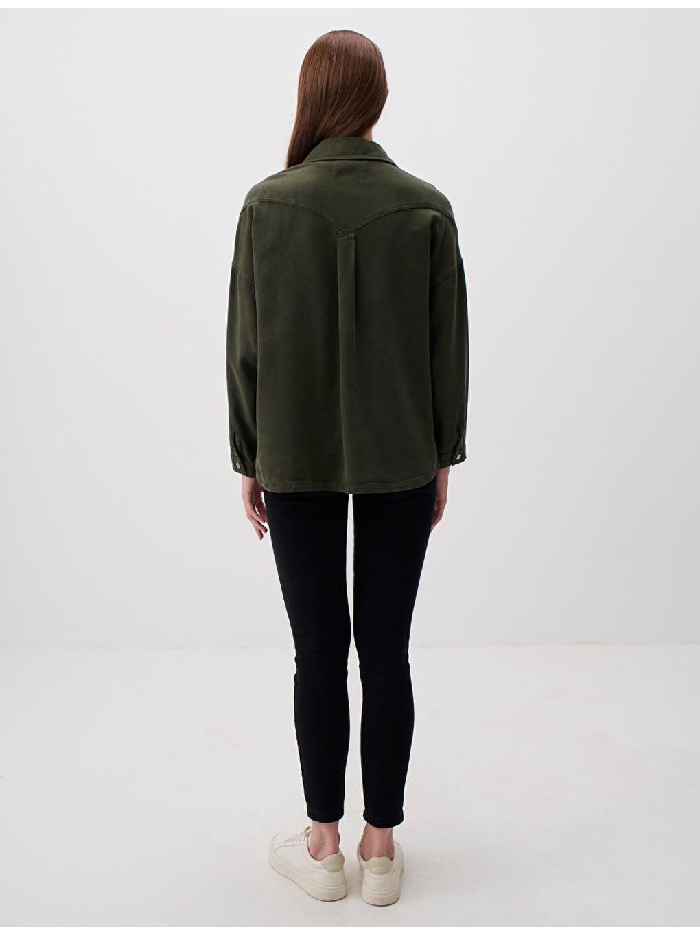 Yeşil Bol Kesim Uzun Dokuma Ceket-4