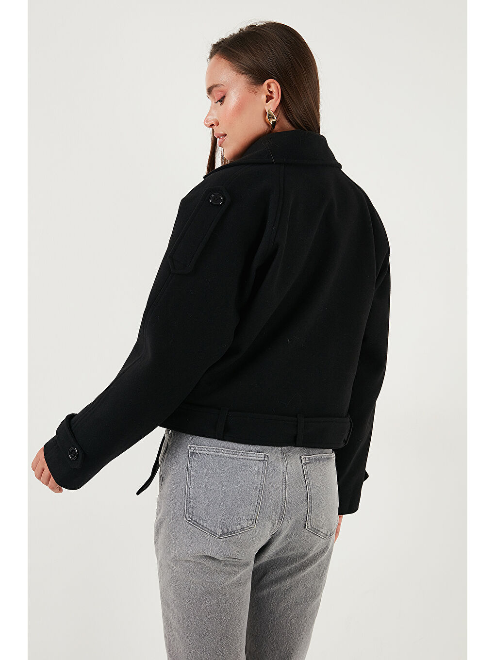 Siyah Pamuklu Regular Fit Yumuşak Dokulu Kaşe Kısa Kaban 6810286-6