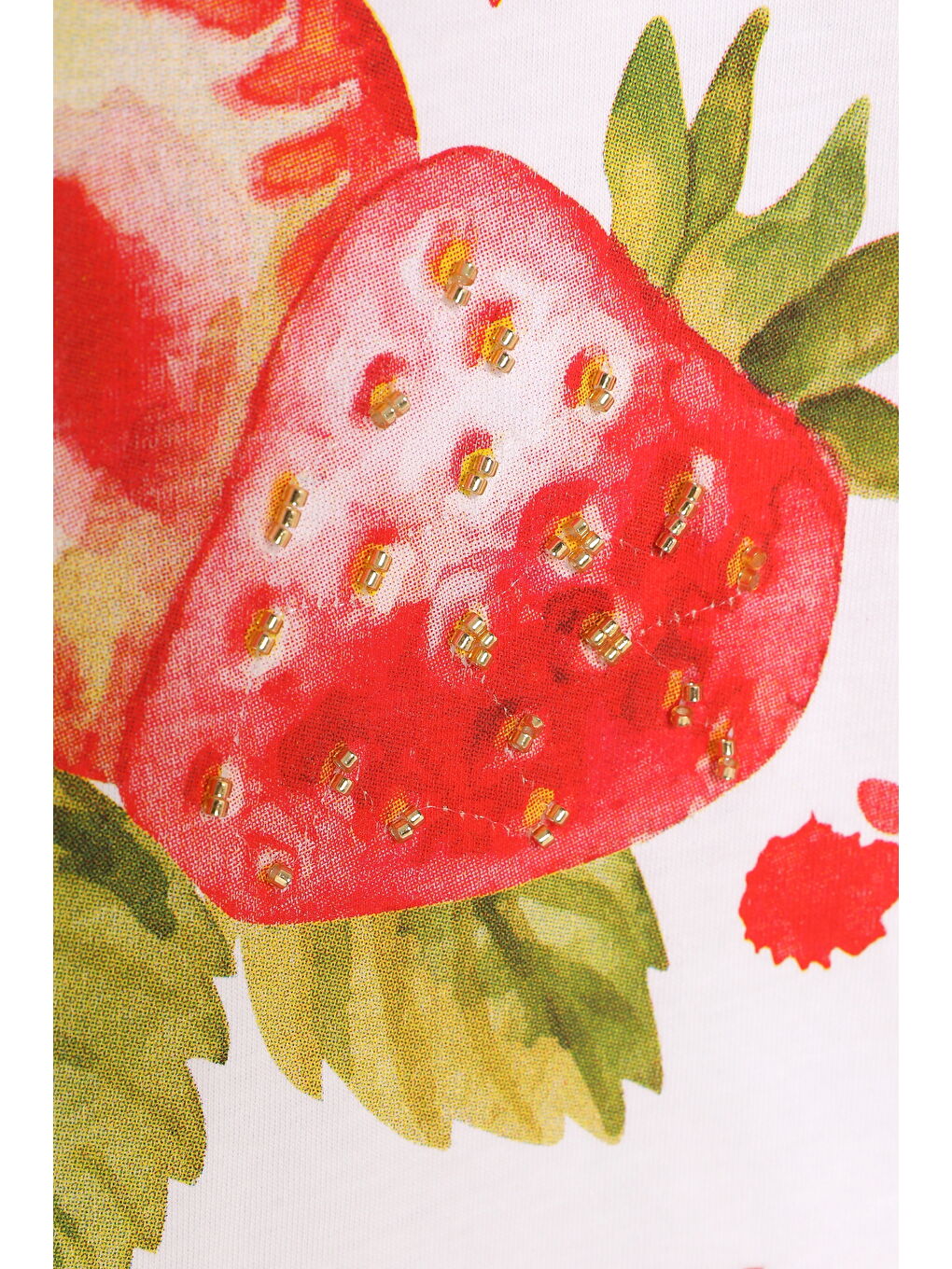 Çilek Baskılı Yazı Nakışlı Tişört Beyaz-2