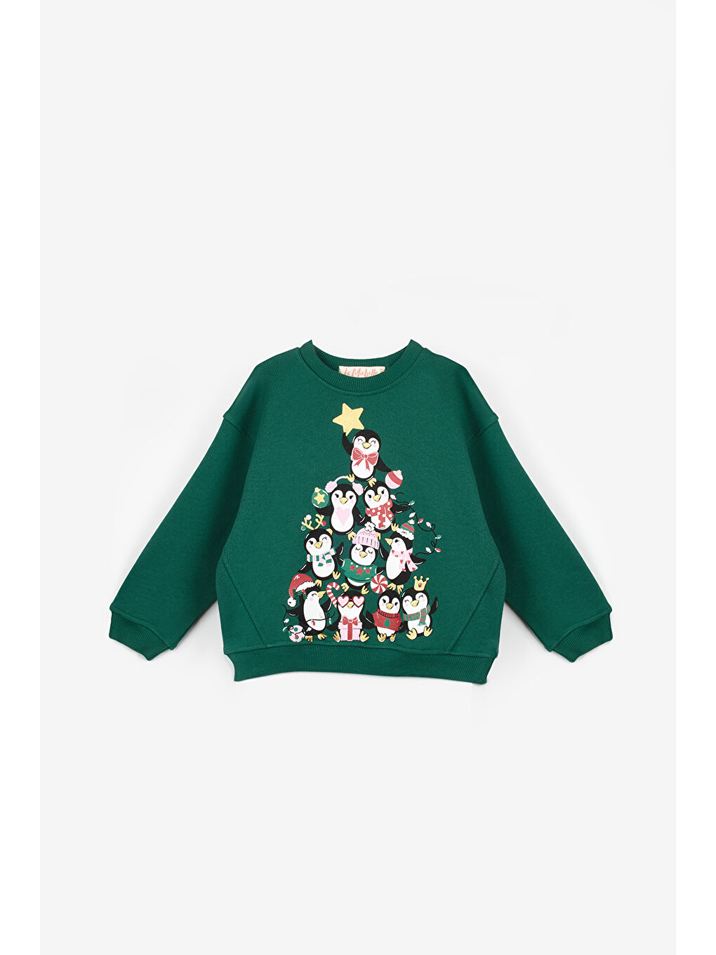 Yeşil Sevimli Penguen Baskılı Kız Çocuk Yılbaşı İkili Takım - Orchid-1