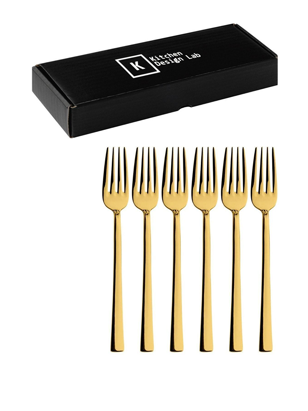 Sarı Parlak Gold Tatlı Çatalı 6 Adet Kahvaltı Çatal Seti Kutulu Set Paslanmaz Çelik-1