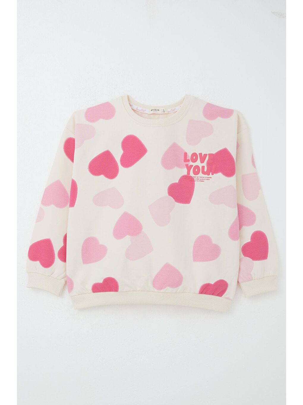 Ekru Kız Çocuk Eşofman Takımı Kalp Desenli Sırt Kısmı Yazı Baskılı Krem (4-8 Yaş)-1