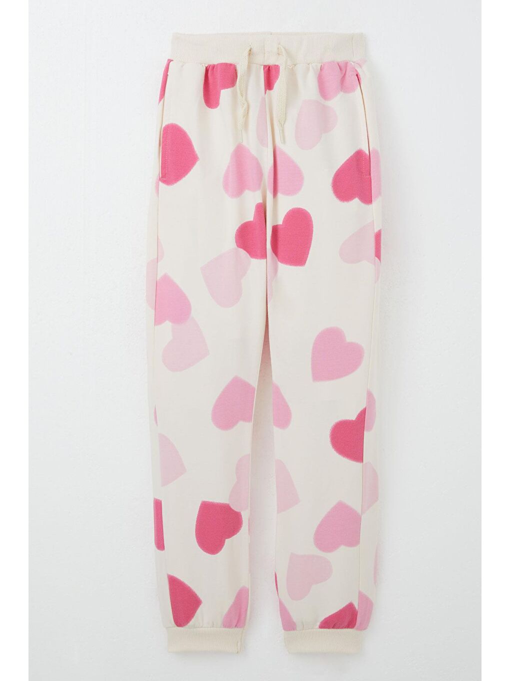 Ekru Kız Çocuk Eşofman Takımı Kalp Desenli Sırt Kısmı Yazı Baskılı Krem (4-8 Yaş)-2