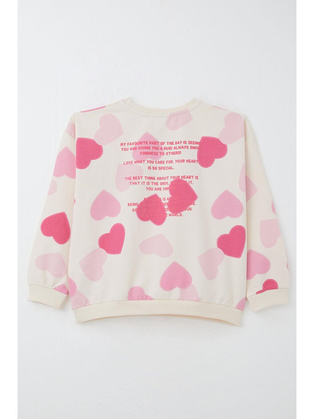Ekru Kız Çocuk Eşofman Takımı Kalp Desenli Sırt Kısmı Yazı Baskılı Krem (4-8 Yaş)-3