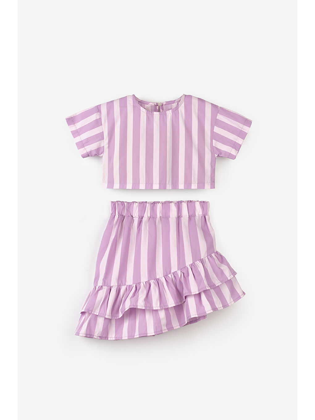 Lila Çizgili Kız Çocuk Crop Etek İkili Takım - Cora