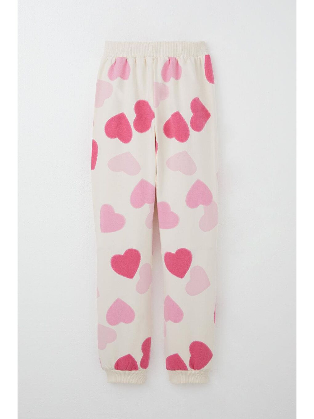 Ekru Kız Çocuk Eşofman Takımı Kalp Desenli Sırt Kısmı Yazı Baskılı Krem (4-8 Yaş)-4