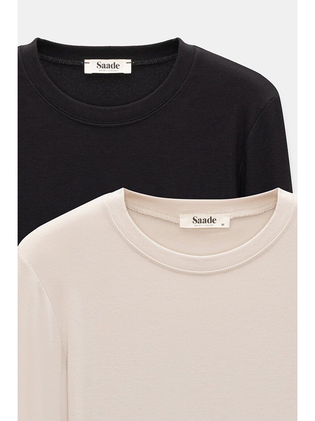 Bej-Siyah Kadın Bisiklet Yaka Parmak Geçmeli Uzun Kollu Body/Bluz - 2'li Paket-1