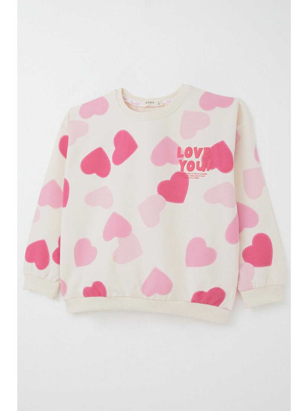 Ekru Kız Çocuk Eşofman Takımı Kalp Desenli Sırt Kısmı Yazı Baskılı Krem (4-8 Yaş)-5