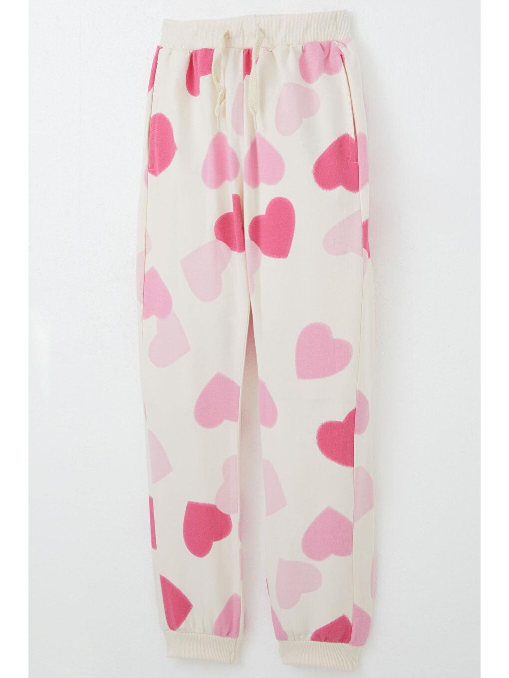 Ekru Kız Çocuk Eşofman Takımı Kalp Desenli Sırt Kısmı Yazı Baskılı Krem (4-8 Yaş)-6