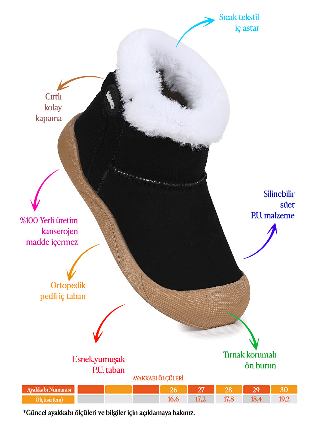 Siyah Liplan Cırtlı Termo Taban Kız Çocuk Bot Ayakkabı-1