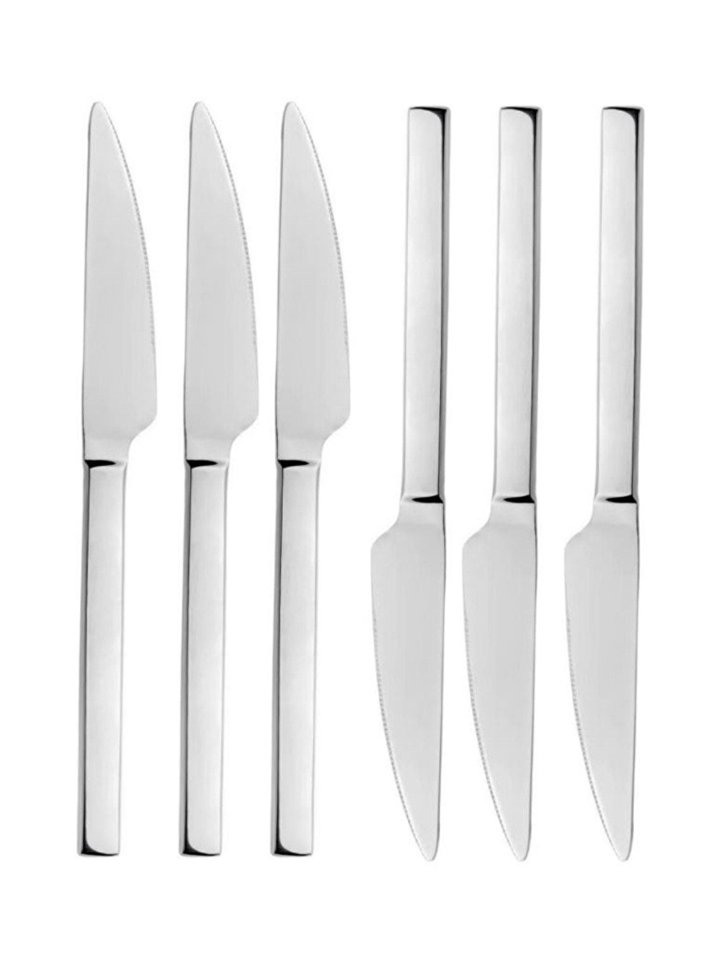 Gri Parlak Gümüş Pasta ve Tatlı Bıçağı Seti Paslanmaz Çelik Kahvaltı Bıçak Seti 6 Adet Kutulu-1