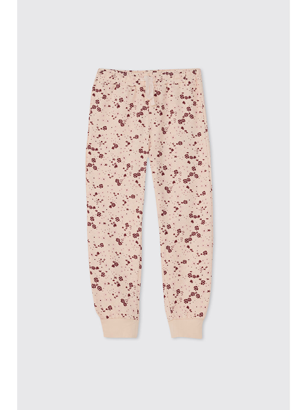 Kız Çocuk Çiçek Desenli Bej Pijama Takımı-5