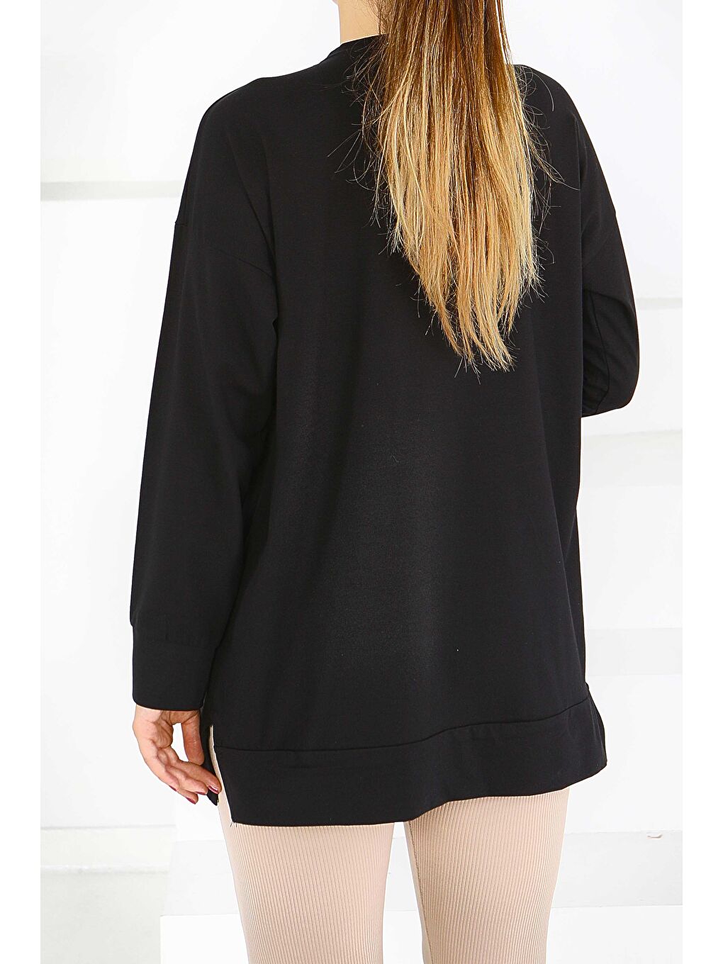 Uzun Kollu Baskılı Süprem Tunik Siyah - 27587-3