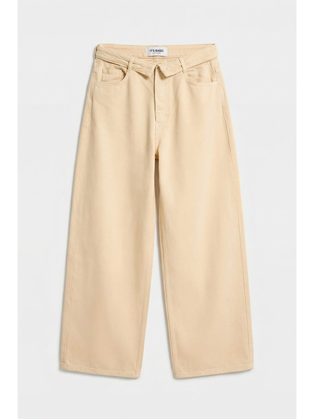 Kadın Bej 6s6-57 Straight Fit Kemer Detaylı Özel Tasarım Denim Jean-1